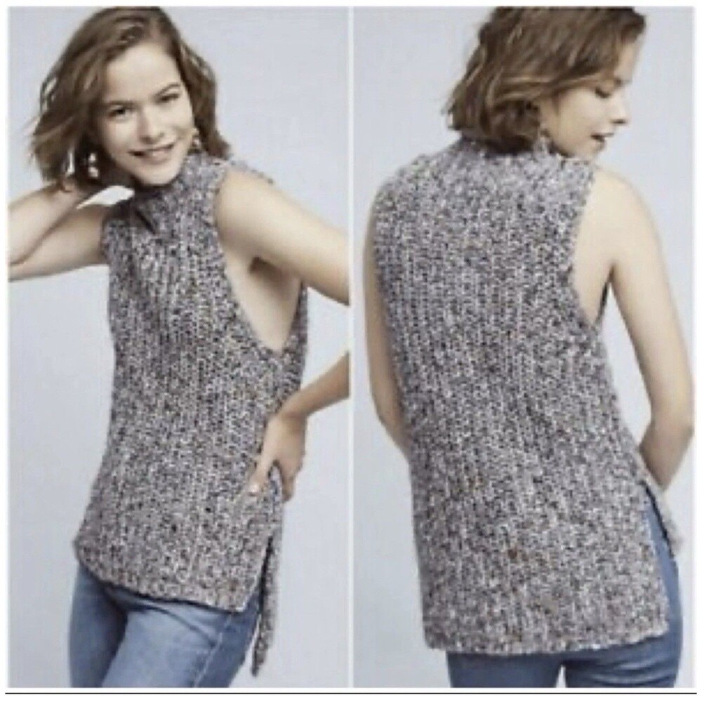 anthropologie MOTH Marled Knit Sleeveless Rolled Neck Sweater Gray, Size XS